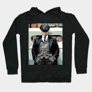 well shelved, thomas shelby leans against a car with his hands in his pants and hat pulled deep into his face as abstract art (vers. 3) Hoodie